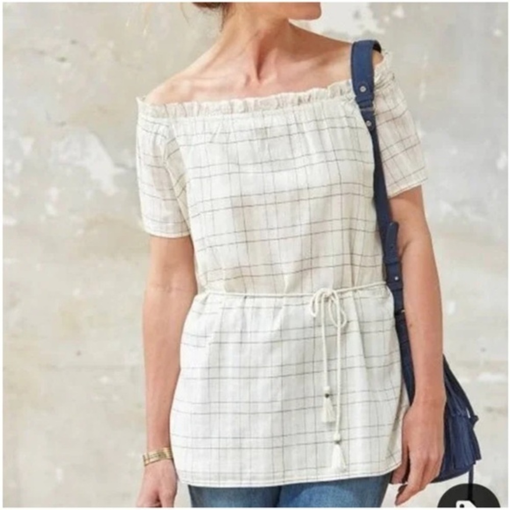 Sezane Lou blouse, cream/ gold, FR size 36 / US 4